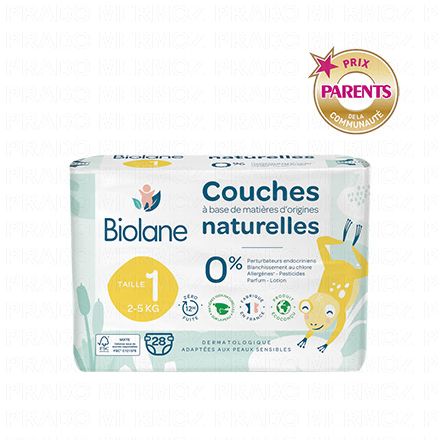 Couches naturelles zéro fuites 12h taille 1 - 2à5kg x28 couches