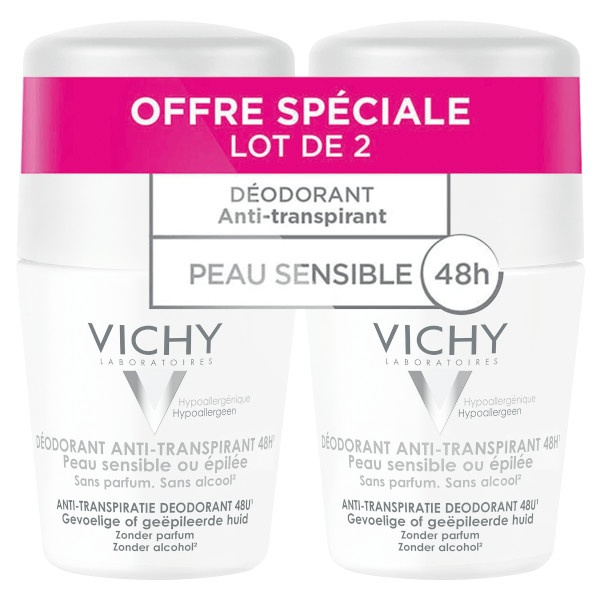Déodorant Anti-Transpirant Peaux Sensibles 48h Roll-On Lot de 2 x 50ml
