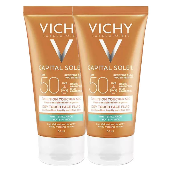 Capital Soleil Crème Solaire Visage Toucher Sec Indice SPF50 2x50ml