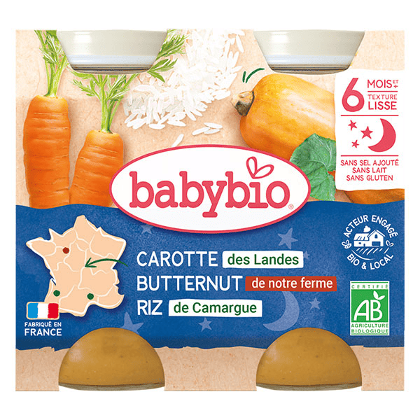 Repas Soir Pot Carotte Butternut Riz +6m Bio 2 x 200g