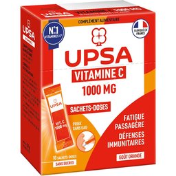 Vitamine C 1000 mg - 10 sticks - Adultes - Complément alimentaire sans sucres, goût orange - Fatigue passagère et défenses immunitaires