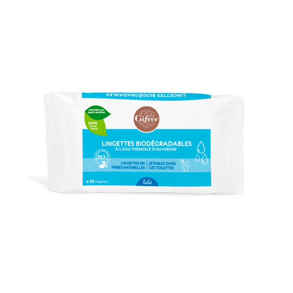 Lingettes Biodégradables à l'Eau Thermale 60 unités