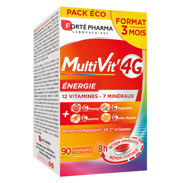 MultiVit'4G Energie Magnésium Vitamines Ginseng 90 comprimés