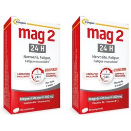 MAG 2 - 24H - Complément alimentaire à base de magnésium, vitamine B6 et B12 - Anti-nervosité et anti-fatigue - Programme de 40 jours - 40 comprimés libération prolongée