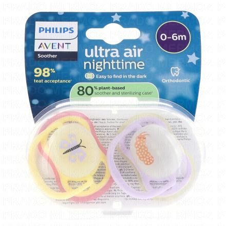 Sucettes Ultra Air Night 0-6 mois papillon/luciole