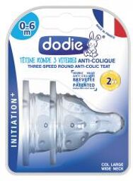 Tétine Initiation+ Ronde 3 Vitesses - Col Large - 0-6 Mois - Silicone Débit 2 - Moyen - Lot de 2 - Blister 2 tétines