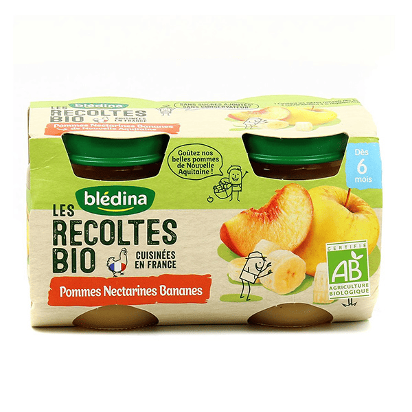 Les Récoltes Bio Pot Compote Pommes Nectarines Bananes +6m 2 x 130g