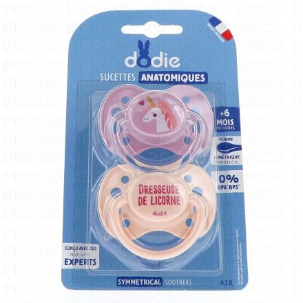 Duo Sucettes +6 mois anatomiques silicone fille