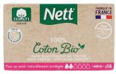 Coton Bio Mini Sans Applicateur Flux Léger 16 Tampons - Boîte 16 Tampons