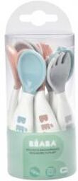 Béaba Lot de 6 Cuillères Ergo + 4 Fourchettes (Old Pink+Airy Green+Light Mist) - Boîte 10 couverts