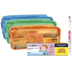Fluor-Infantil Pack pasta dentífrica fresa 75ml+25ml + cepillo dental + neceser