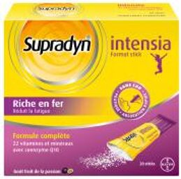 Intensia Vitamines Minéraux Fer Coenzyme Q10 Réduit la Fatigue 20 Sticks - Boîte 20 sticks