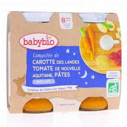 Repas du Soir - Petits pots Compotée de carottes des Landes, tomates, pâtes dès 8 mois 2x200g
