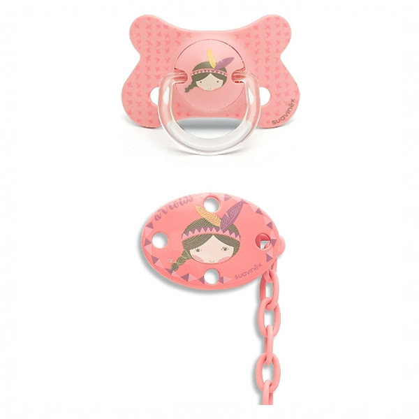 Sucette Silicone Physio 4-18m + Clip Indien Rose