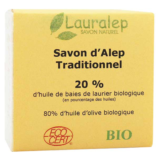 Toilette et Change Savon d'Alep Traditionnel Bio 20% d'Huile de Laurier 200g