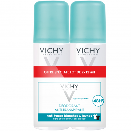 Déodorant traitement anti-transpirant 48h anti-traces blanches & jaunes lot de 2 aérosols x 125ml