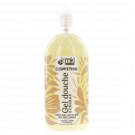 Cosm'Ethik - Shampooing douche noix de coco du sri lanka cheveux visage et corps flacon pompe 1l