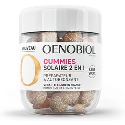 Oenobiol Gummies Solaire 2 en 1 - Préparateur solaire - Autobronzant - Programme 1 mois - 60 Gummies - Arômes naturels fraise, citron - Complément Alimentaire - Sans Sucre - Vegan - Made in France