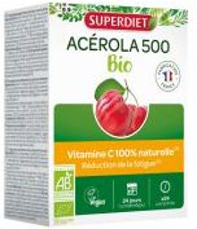 Acerola 500 Bio - 24 Comprimés à Croquer - Boîte 24 comprimés