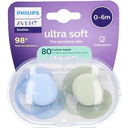 Sucette +0m Soft bleu clair/vert