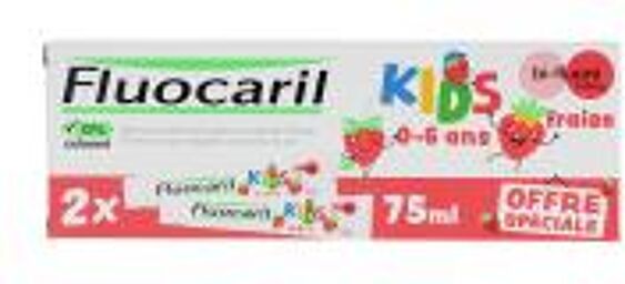 Kids Dentifrice Bi-Fluoré 0-6 Ans Fraise 2 x 75 ml - Lot 2 x 75 g