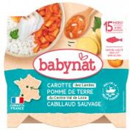 Babynat Pomme de Terre Carotte Cabillaud Sauvage 15 Mois et + 260 g - Carton 1 assiette de 260 g