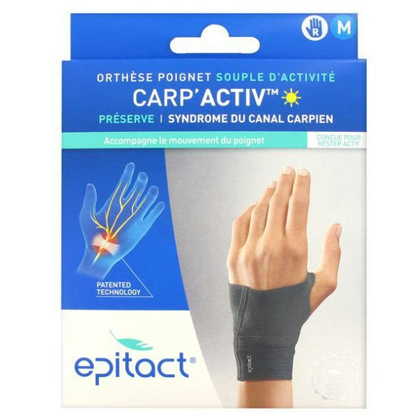 Carp'Activ Orthèse Poignet Souple d'Activité Préserve Syndrome du Canal Carpien Droite Taille M 1 unité