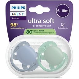 Ultra Soft Sucette Eco 6-18M Green Blue 2uts