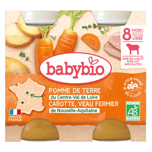Repas Midi Pot Pomme de Terre Carotte Veau +8m Bio 2 x 200g