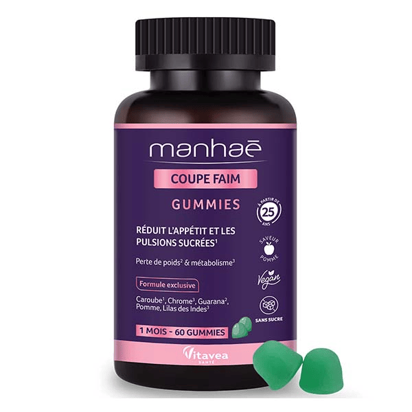 Coupe Faim Gummies sans Sucres Satiété, Perte de Poids 60 Gummies