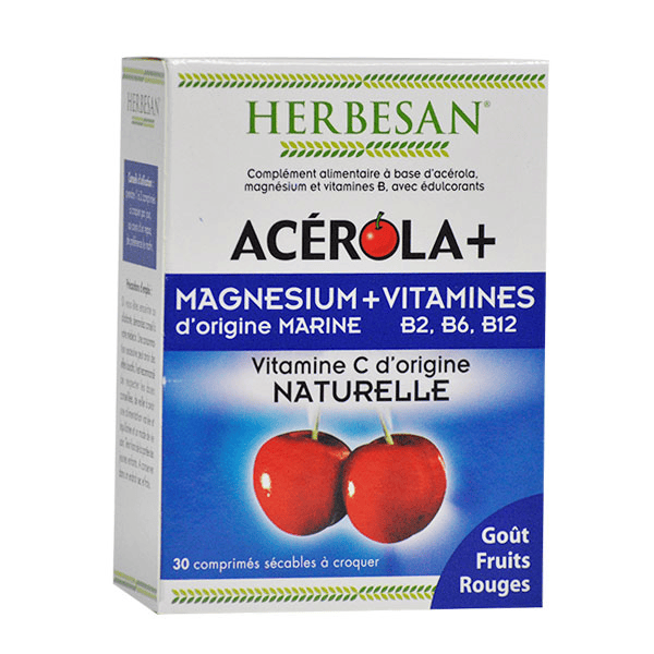 Acerola + Magnésium Fruits Rouges 30 comprimés à croquer