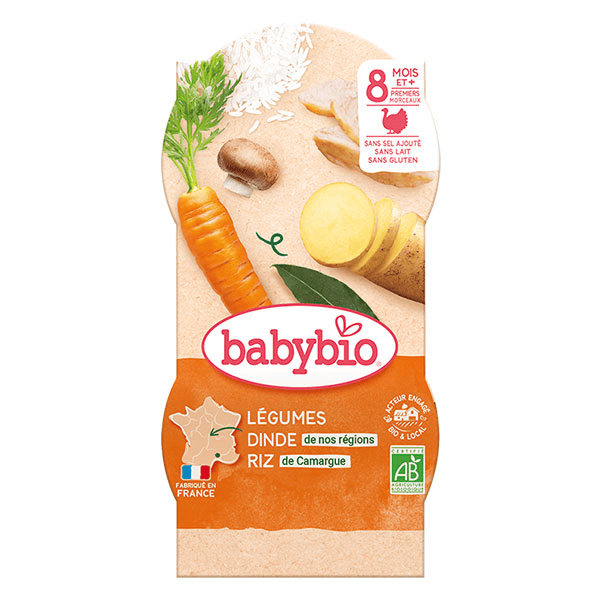 Repas Midi Bol Légumes Dinde Riz +8m Bio 2 x 200g