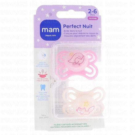 Sucettes 2-6 mois perfect nuit silicone à l'unité rose