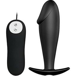 Anal Plug Pénis en Silicone Forme 12 Modes Vibration Noir 1ud