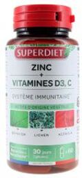 Zinc + Vitamines D3, C 60 Gélules - Pot 60 gélules de 401 mg