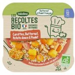 Blédina Les Récoltes Bio Carottes Butternut Patate Douce & Poulet dès 12 Mois Bio 230 g - Carton 1 assiette de 230 g