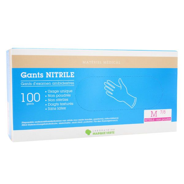 Pro Gant Examen Ambidextre Nitrile Non Poudrés Taille M 100 unités