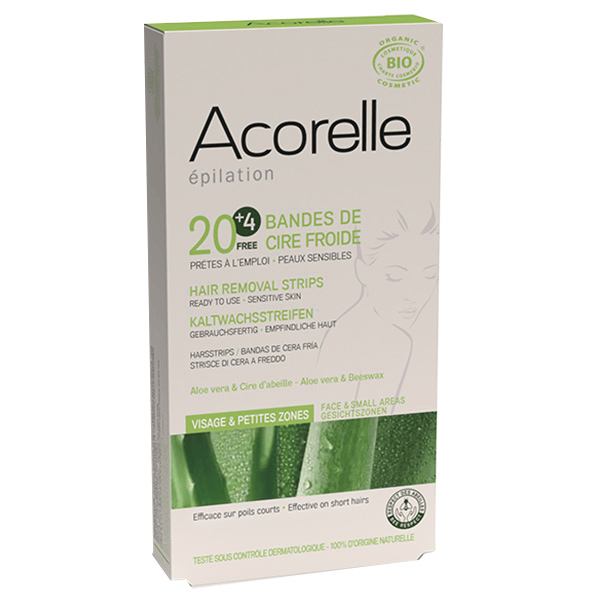 Epilation Bandes de Cire Froide Visage et Petites Zones Bio 20 bandes