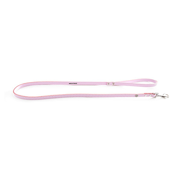 Laisse en Cuir Surpiqué Classique 16mm x 1m Rose