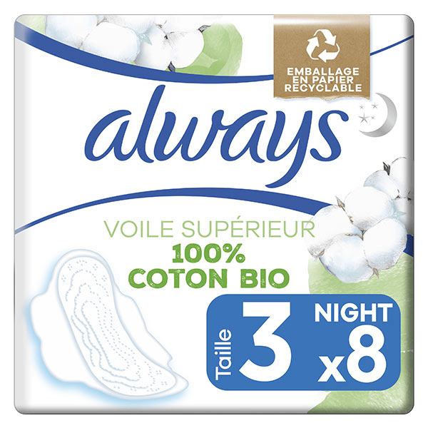 Coton Protection Night Serviettes avec Ailettes 8 unités