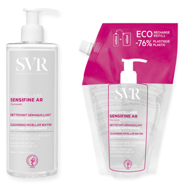 Sensifine Eau Micellaire 400ml + Eco-Recharge 400ml Démaquillant Peaux Sensibles
