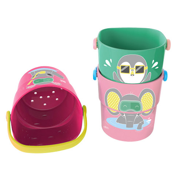 3 Mini Seaux de Bain Framboise Vert Rose