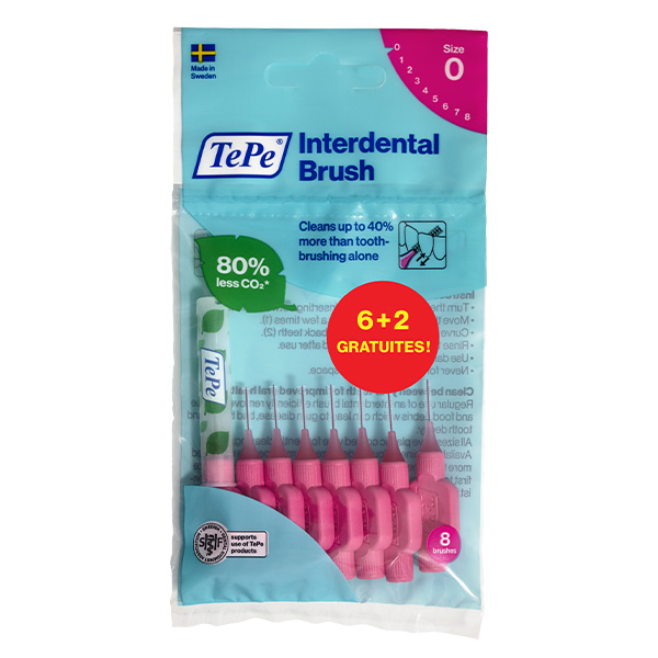 Sachet 6+2 gratuites Iso 0 Brossettes Interdentaires rose 0.4mm