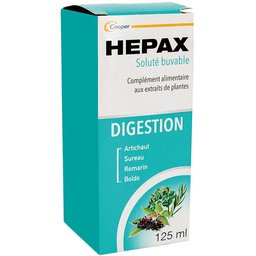 Hepax®, Complément alimentaire aux extrait de plantes avec du boldo pour le confort digestif*. 125 ml de solution buvable.