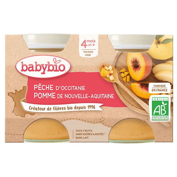 Fruits Pot Pêche Pomme +4m Bio 2 x 130g