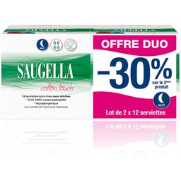 - Cotton Touch - Serviettes Hygiéniques de Nuit - Extra-Fines et Hypoallergéniques avec Ailettes - Très Absorbantes - Pack de 12 X2