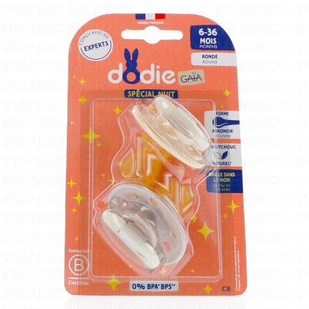 Gaïa - Sucettes duo ronde 6-36 mois spécial nuit beige