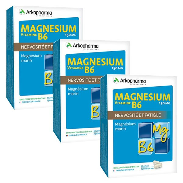 Magnésium Vitamine B6 Nervosité et Fatigue Lot de 3 x 60 gélules