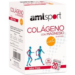 Amlsport Collagène avec Magnésium et Vitamine C Goût Fraise 20 bâtonnets