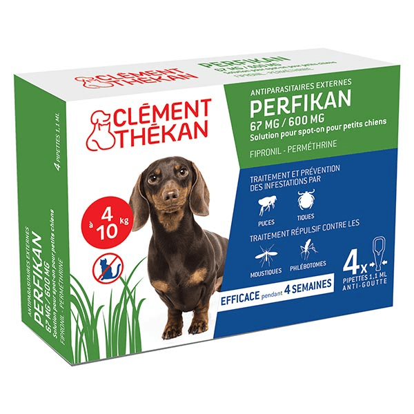 Clement Thekan Perfikan Anti-Puces Anti-Tiques Chien 4-10kg 4 pipettes